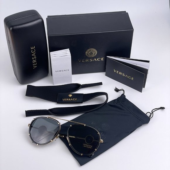 NEW Versace VE2232 143887 Black Gold Unisex Pilot Sunglasses - Picture 9 of 13